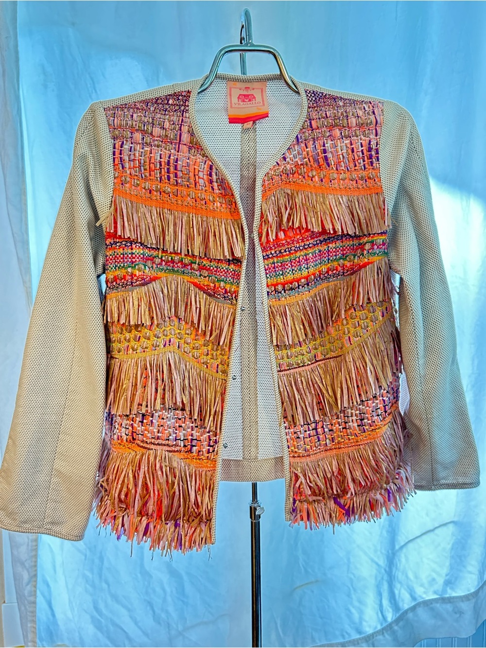 Vilagallo Multicolor Fringe Patchwork Utility Jacket